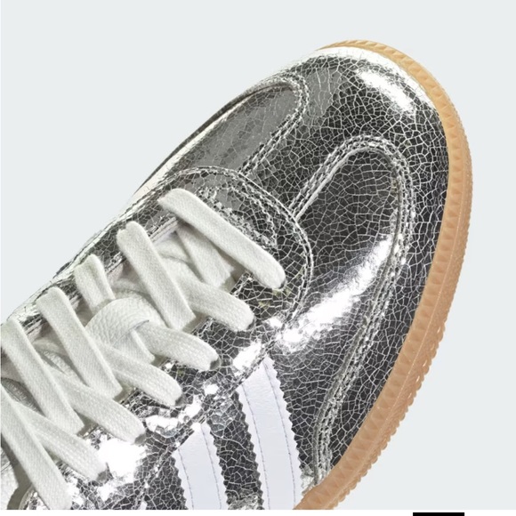 adidas Samba Metallic Silver / Cloud White / Core White Sneakers with Gum Sole - Picture 5 of 9